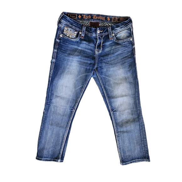 Rock Revival Jeans 27 EU distressed Mid Rise Skinny Embellished Rhinestones - Picture 2 of 10